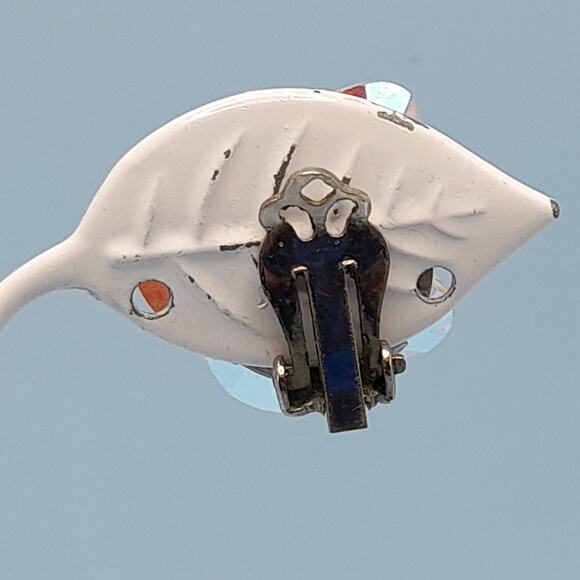 Vintage Aurora Borealis Clip-On Earrings Floral Crystal Beads 1950s Jewelry - Picture 11 of 11